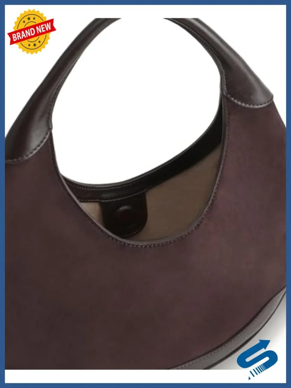 Faux Suede Crescent Hobo Bag with Gold Hardware
